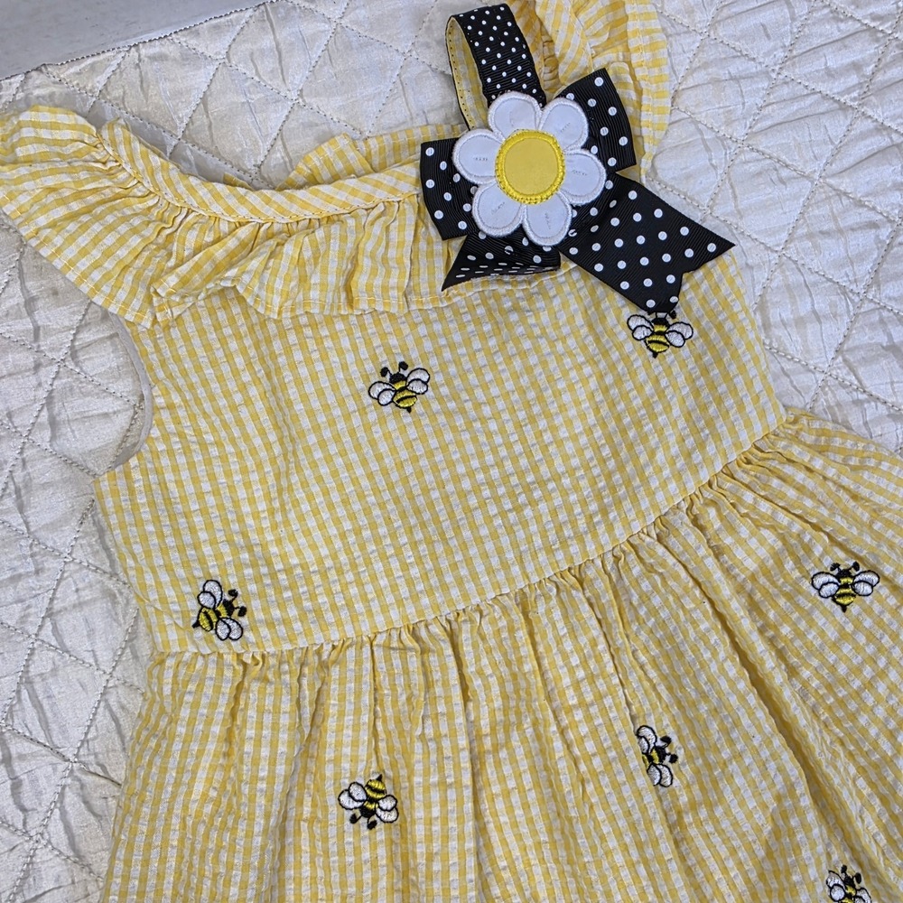 Counting Daisies Honey Bee Seersucker Sleeveless Dress Girls Size 3T Yellow